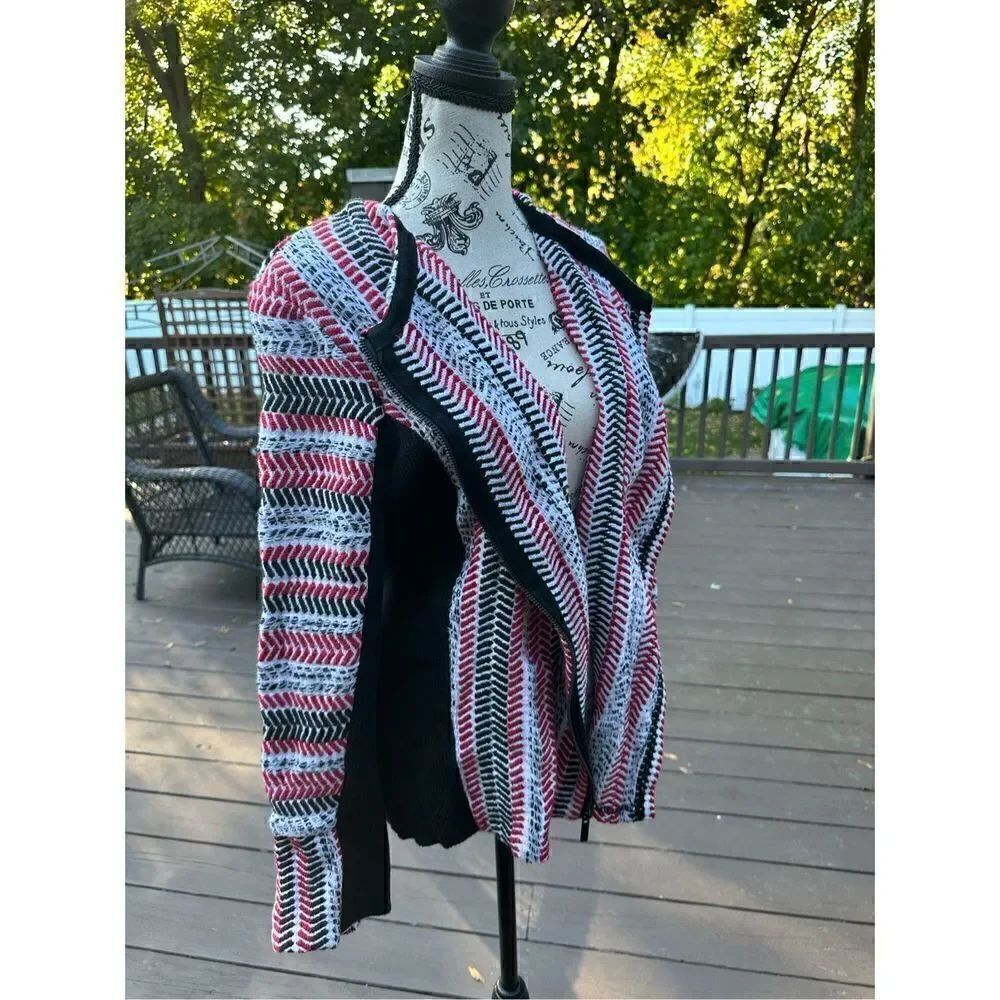Chico’s Size 2 asymmetrical zipper heavy textured sweater jacket . Zipper cuffs